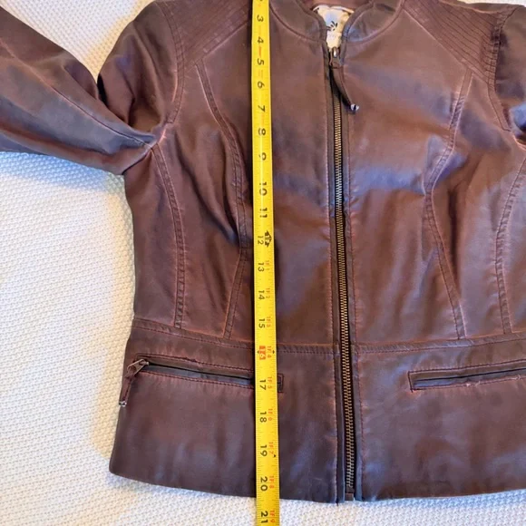 HEI HEI Anthropologie Dara Vegan Leather Moto Jacket Chocolate Brown - Picture 14 of 16